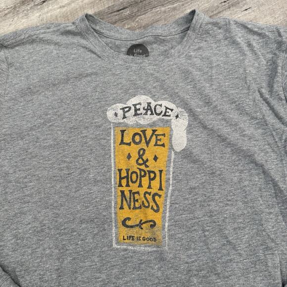 Life Is Good Other - Life is Good T-Shirt Mens XL Gray Peace Love & Hoppiness Long Sleeve Crusher Tee